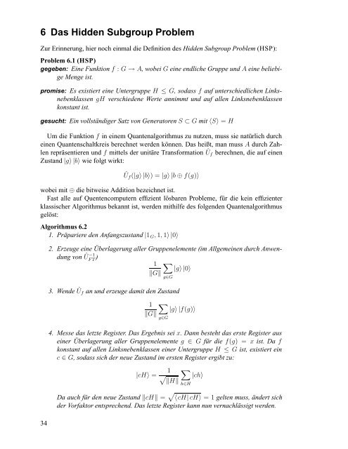 Quantenalgorithmen zum Auffinden versteckter Untergruppen