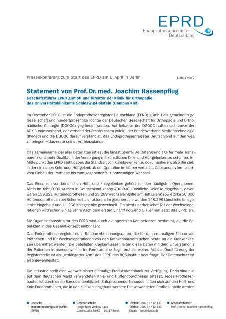 Statement von Prof. Dr. med. Joachim Hassenpflug - AOK ...