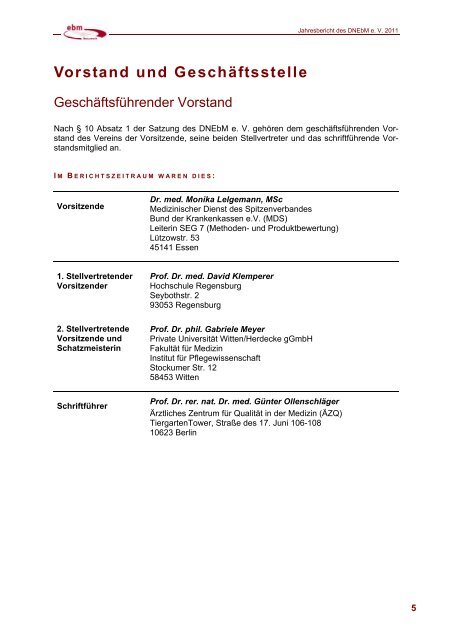 Jahresbericht 2011 - Deutsches Netzwerk Evidenzbasierte Medizin eV