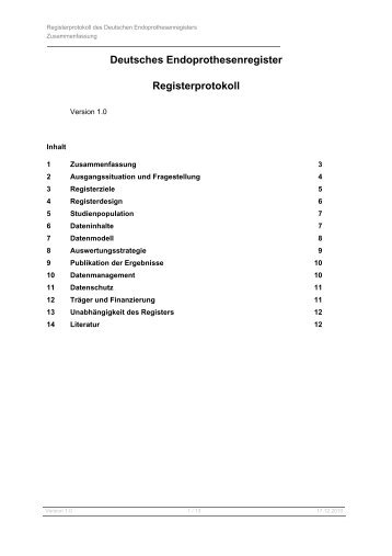 Deutsches Endoprothesenregister Registerprotokoll