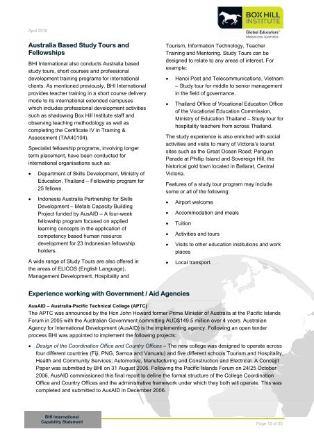 BHI International Capability Statement - Box Hill Institute of TAFE