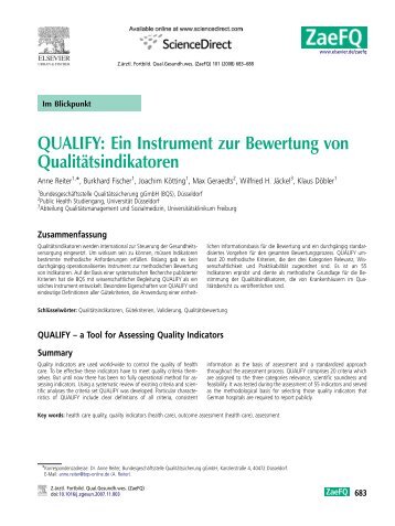 Ein Instrument zur Bewertung von Qualitätsindikatoren - BQS-Institut