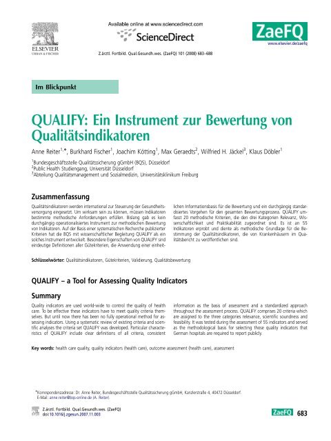 Ein Instrument zur Bewertung von Qualitätsindikatoren - BQS-Institut