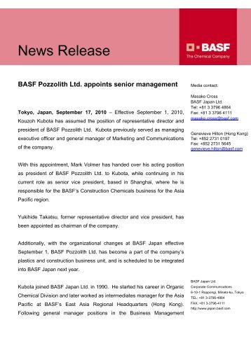 BPZ new management - BASF Asia Pacific