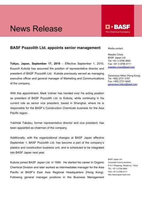 BPZ new management - BASF Asia Pacific