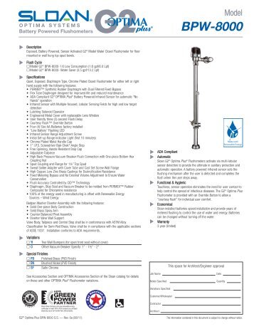 Royal BPW 8000 - Sloan Valve Company