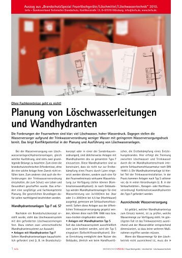 Planung von Löschwasserleitungen und Wandhydranten - bvfa