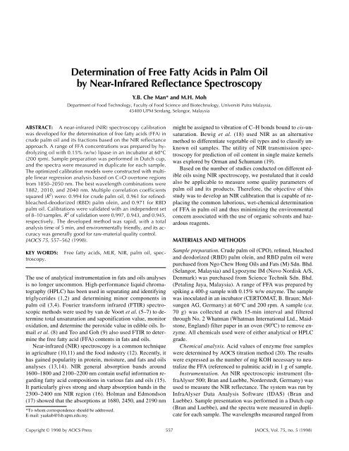 Determination of Free Fatty Acids in Palm Oil by Near-Infrared ...