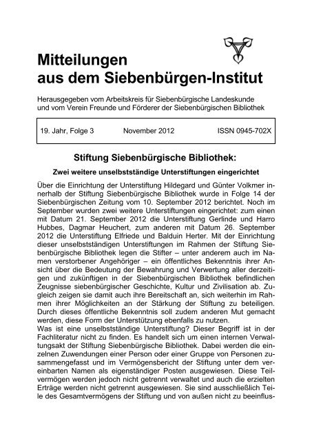Mitteilungen aus dem Siebenbürgen-Institut