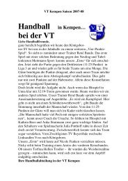 Handball in Kempen… bei der VT - Herzlich Willkommen bei der