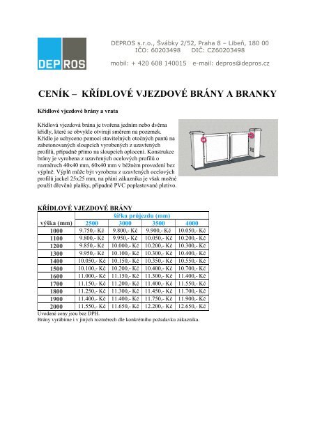 Ceník křídlové vjezdové brány a branky (91.90 Kb