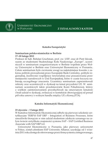 Biuletyn informacyjny nr 6 - Uniwersytet Ekonomiczny w Poznaniu ...