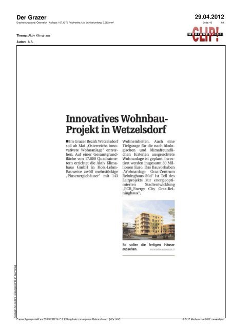 Wiener Zeitung 09.05.2012 - Aktiv Klimahaus