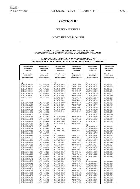 PCT/2001/48 : PCT Gazette, Weekly Issue No. 48, 2001 - WIPO