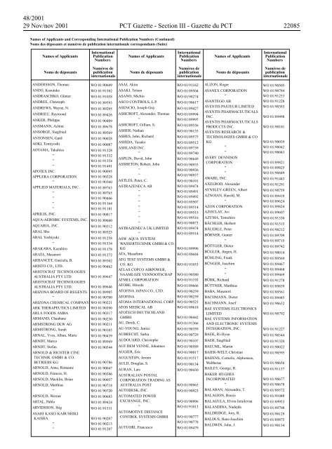 PCT/2001/48 : PCT Gazette, Weekly Issue No. 48, 2001 - WIPO