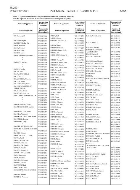 PCT/2001/48 : PCT Gazette, Weekly Issue No. 48, 2001 - WIPO