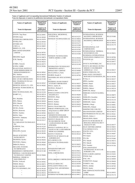 PCT/2001/48 : PCT Gazette, Weekly Issue No. 48, 2001 - WIPO