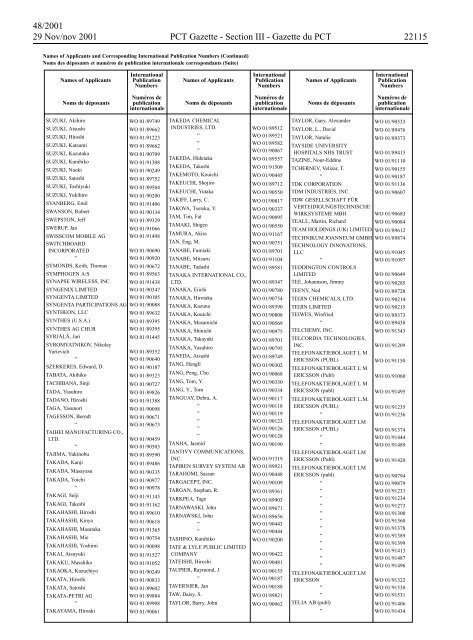 PCT/2001/48 : PCT Gazette, Weekly Issue No. 48, 2001 - WIPO