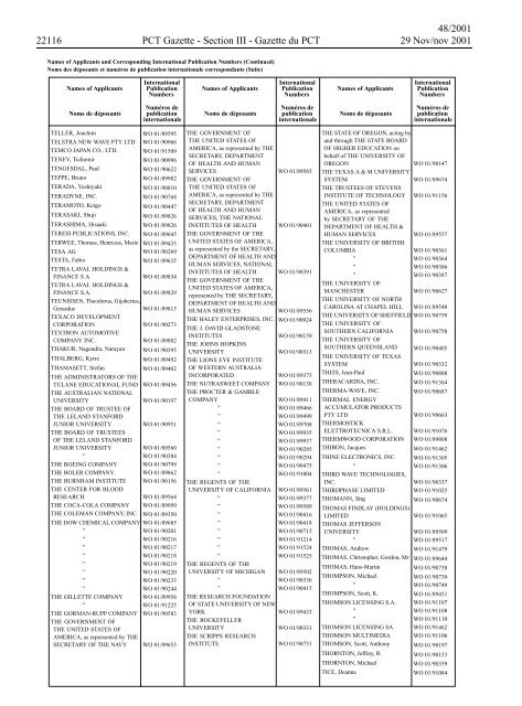 PCT/2001/48 : PCT Gazette, Weekly Issue No. 48, 2001 - WIPO