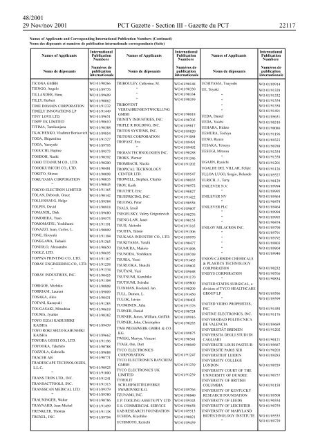 PCT/2001/48 : PCT Gazette, Weekly Issue No. 48, 2001 - WIPO