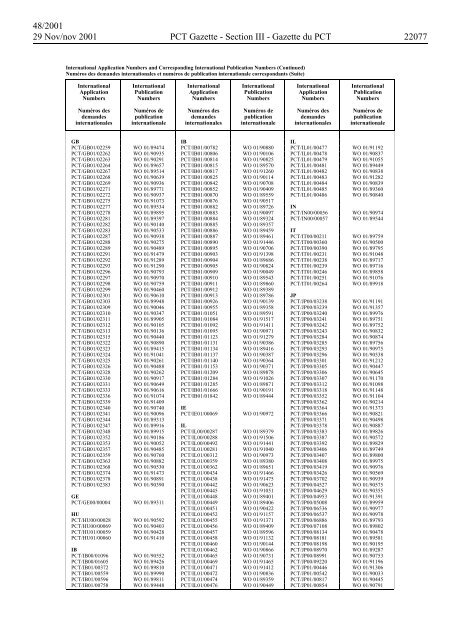 PCT/2001/48 : PCT Gazette, Weekly Issue No. 48, 2001 - WIPO