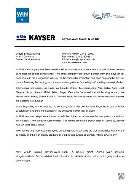 Kayser-Werk GmbH & Co.KG - Außenwirtschaftsportal Nordrhein ...