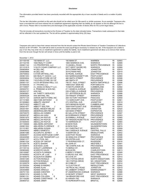 Note - Rhode Island Division of Taxation