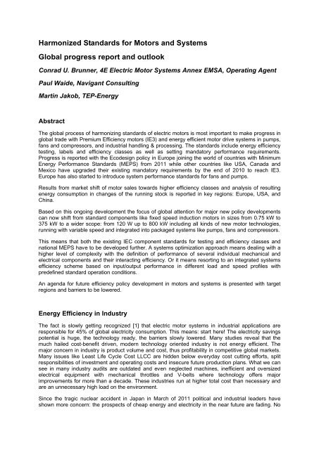 Harmonized Standards for Motors and Systems Global progress ...