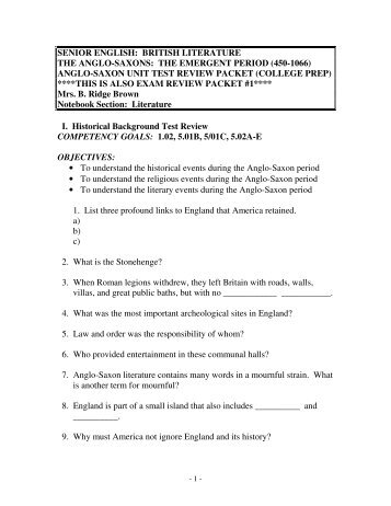anglo-saxon unit test review packet