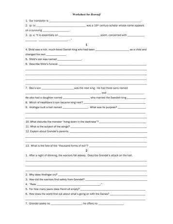 Worksheet for Beowulf