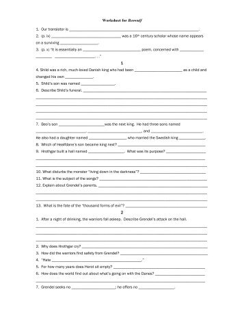 Worksheets Beowulf Worksheets beowulf worksheet templates and worksheets