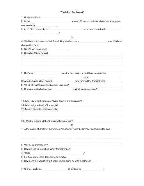 worksheet-for-beowulf