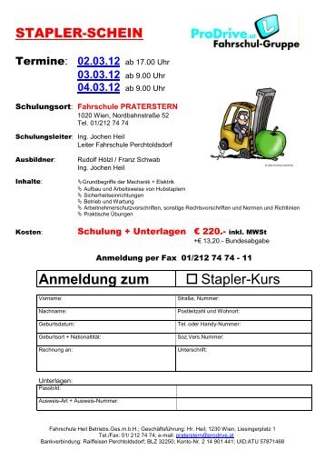 Anmeldung zum  Stapler-Kurs - ProDrive