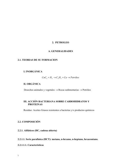 2. PETROLEO A. GENERALIDADES 2.1. TEORIAS DE ... - UN Virtual