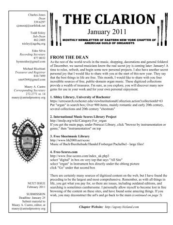 Dean - American Guild of Organists--Eastern NY - Bizland.com