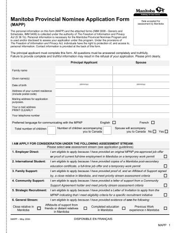 Manitoba Provincial Nominee Application Form - Immigroup ...