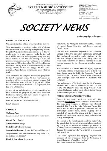 SOCIETY NEWS - Lyrebird Music Society of Victoria