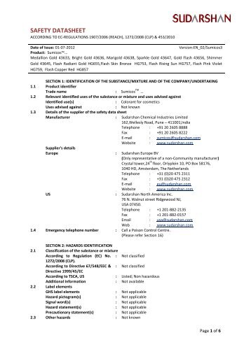 SAFETY DATASHEET - Sudarshan Chemical Industries Ltd.