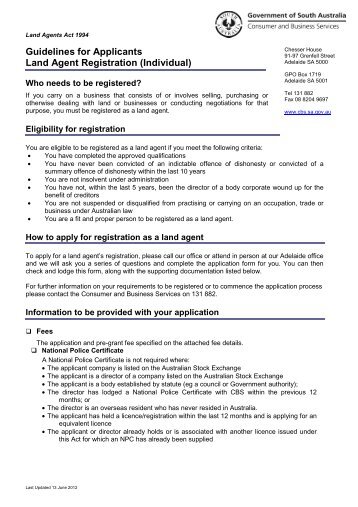 Individual - Consumer and Business Services - SA gov au