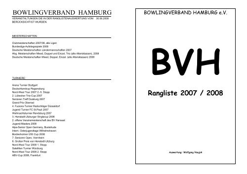 BVH Rangliste 2007 / 2008 - Bowlingverband Hamburg e. V.