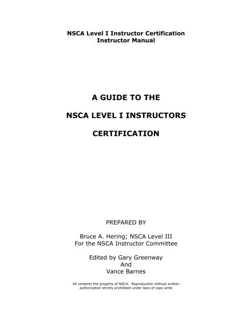 a guide to the nsca level i instructors certification - NSSA-NSCA