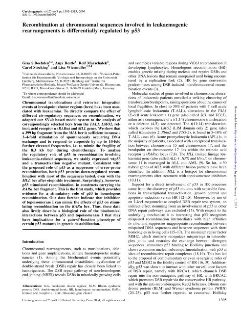 Recombination at chromosomal sequences ... - Carcinogenesis