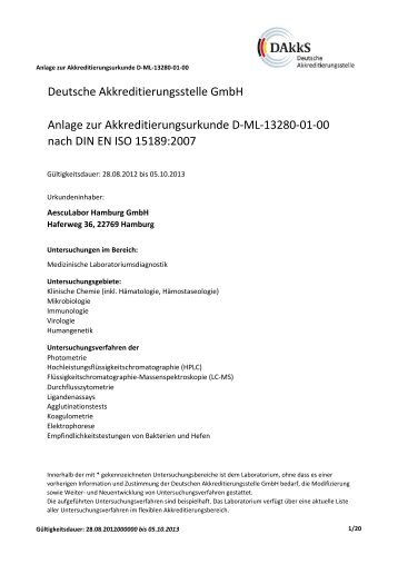 Anlage zur Akkreditierungsurkunde - AescuLabor Hamburg