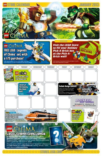 JANUARY 2013 STORE CALENDAR - Lego