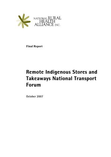 Remote Indigenous Stores and Takeaways National Transport Forum