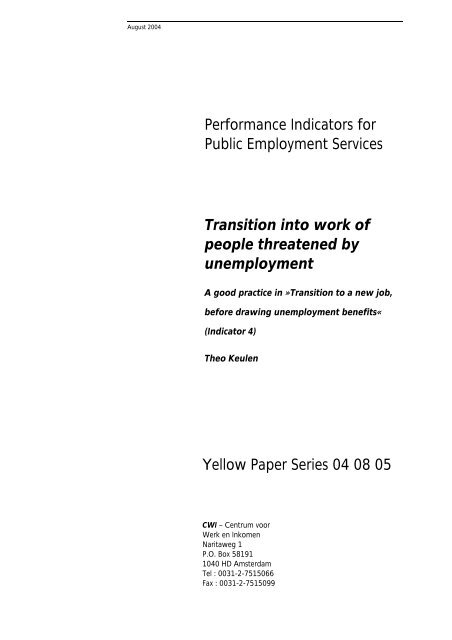 Performance Indicators for Public Employment Services Transition ...