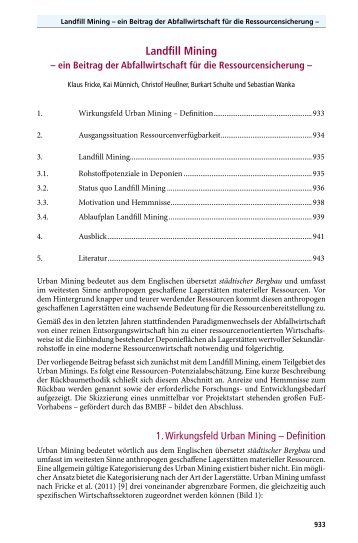 Landfill Mining – ein Beitrag der Abfallwirtschaft für die ...