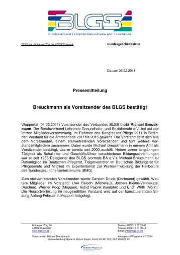 Breuckmann als Vorsitzender des BLGS bestätigt