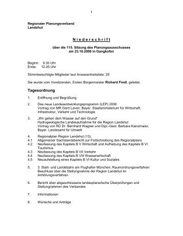 Niederschrift (pdf) - Regionaler Planungsverband Landshut