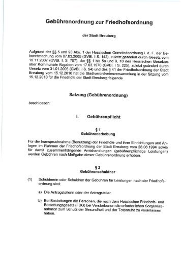 Gebührenordnung zur Friedhofsordnung - Breuberg